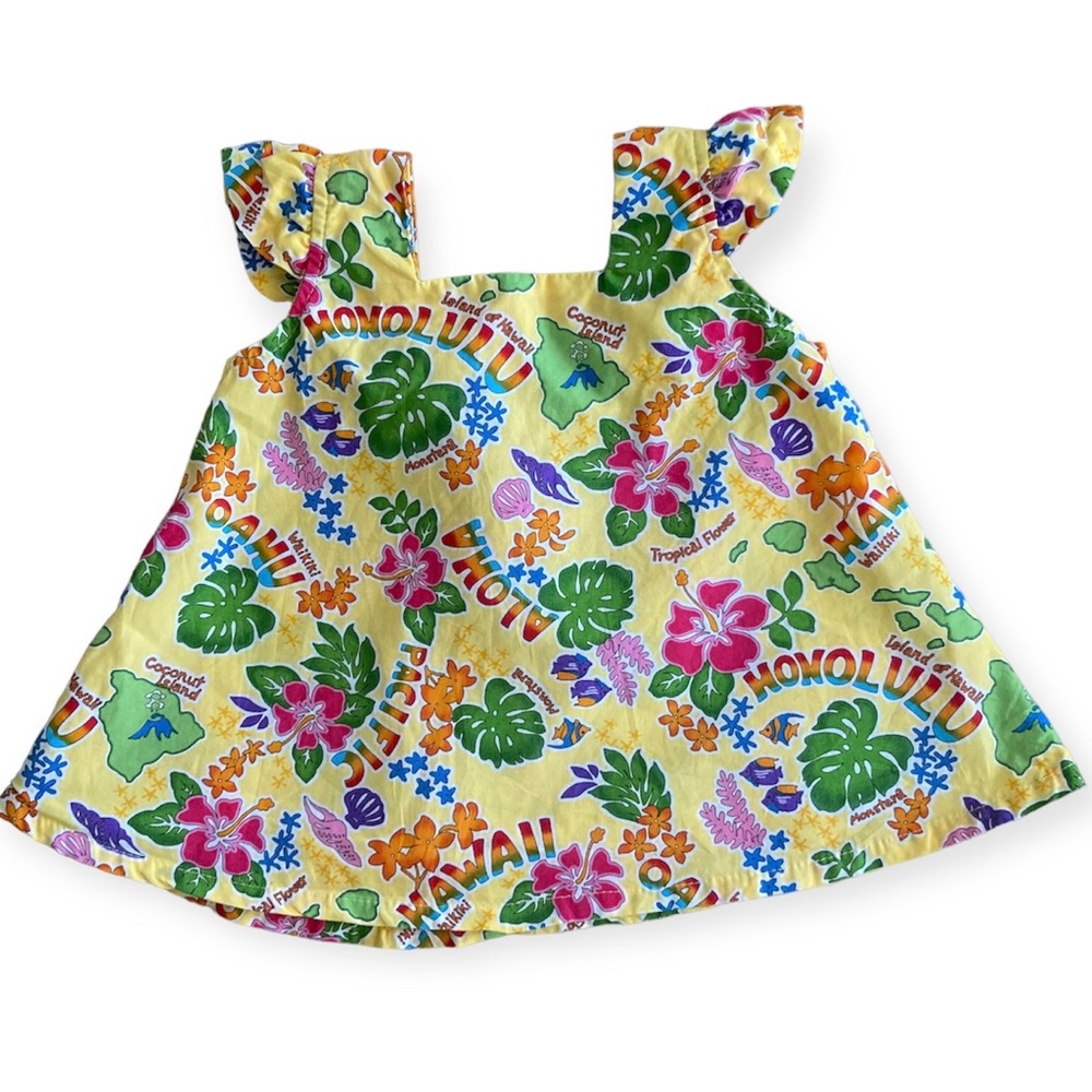 Hilo Hattie Hawaiian Tropical Baby Dress 6 Months Yellow Floral